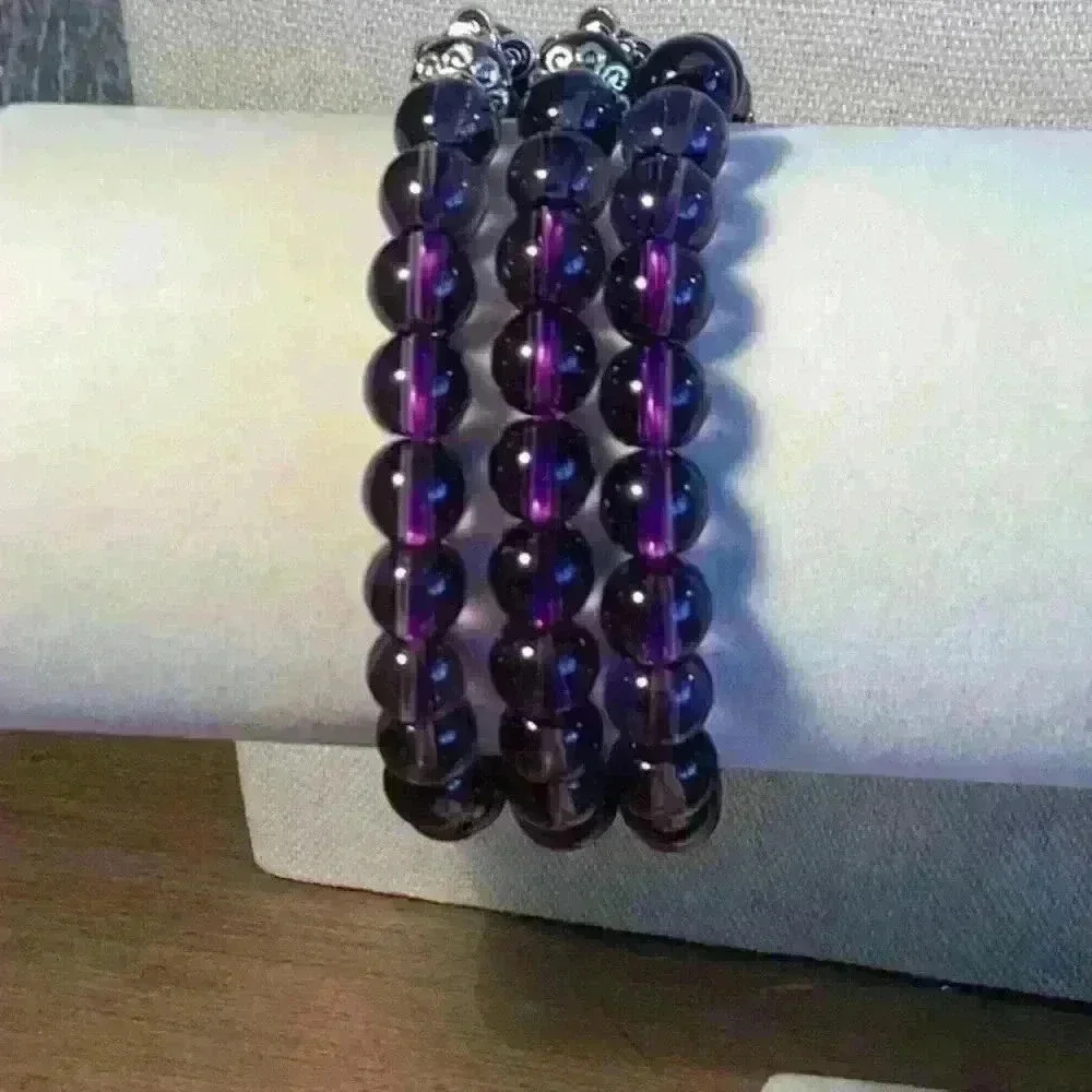 Vintage Glass Bead Bracelets Silver Tone Purple